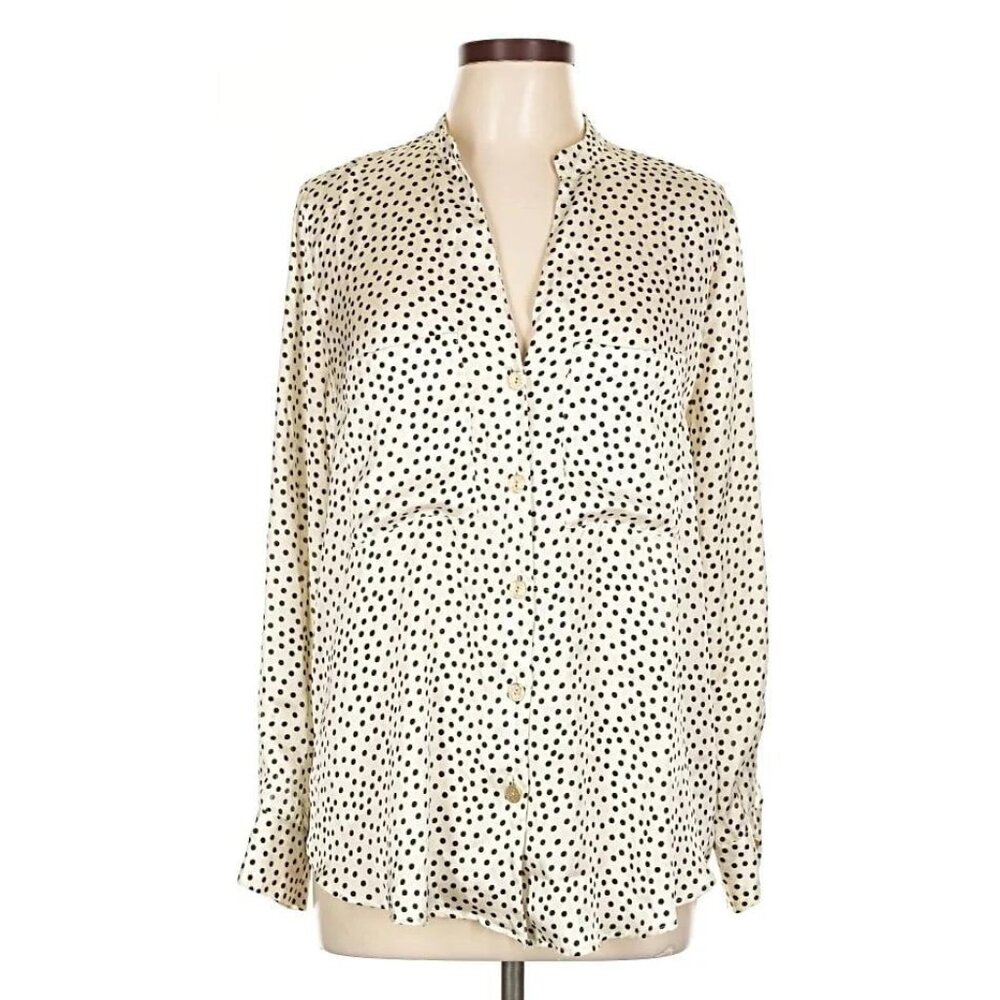 ZARA L oversize long sleeve basic satin Shirt with a johnny collar